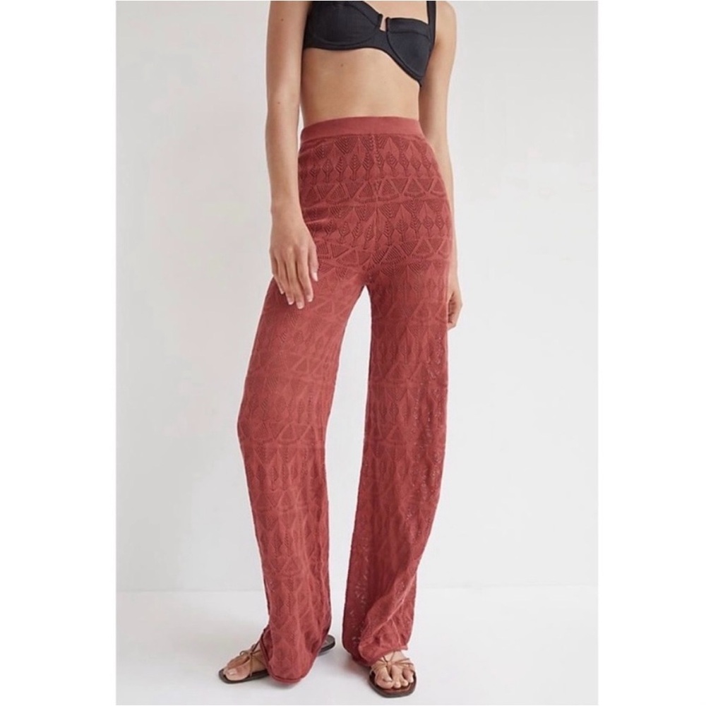 Nwt Anthropologie Flat White Pointelle Flared Pants